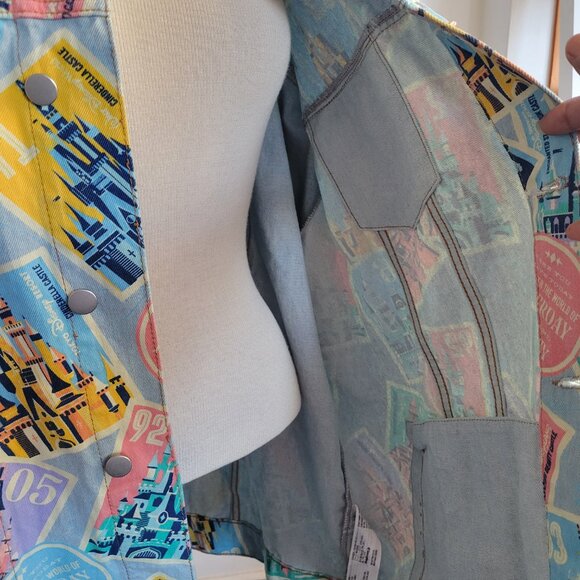 NWT - Castles of Disney Parks D23 Postage Stamps Denim Jacket (Size 2X) - Picture 7 of 16